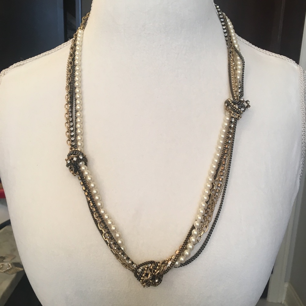 J crew necklace mixed metals and pearls